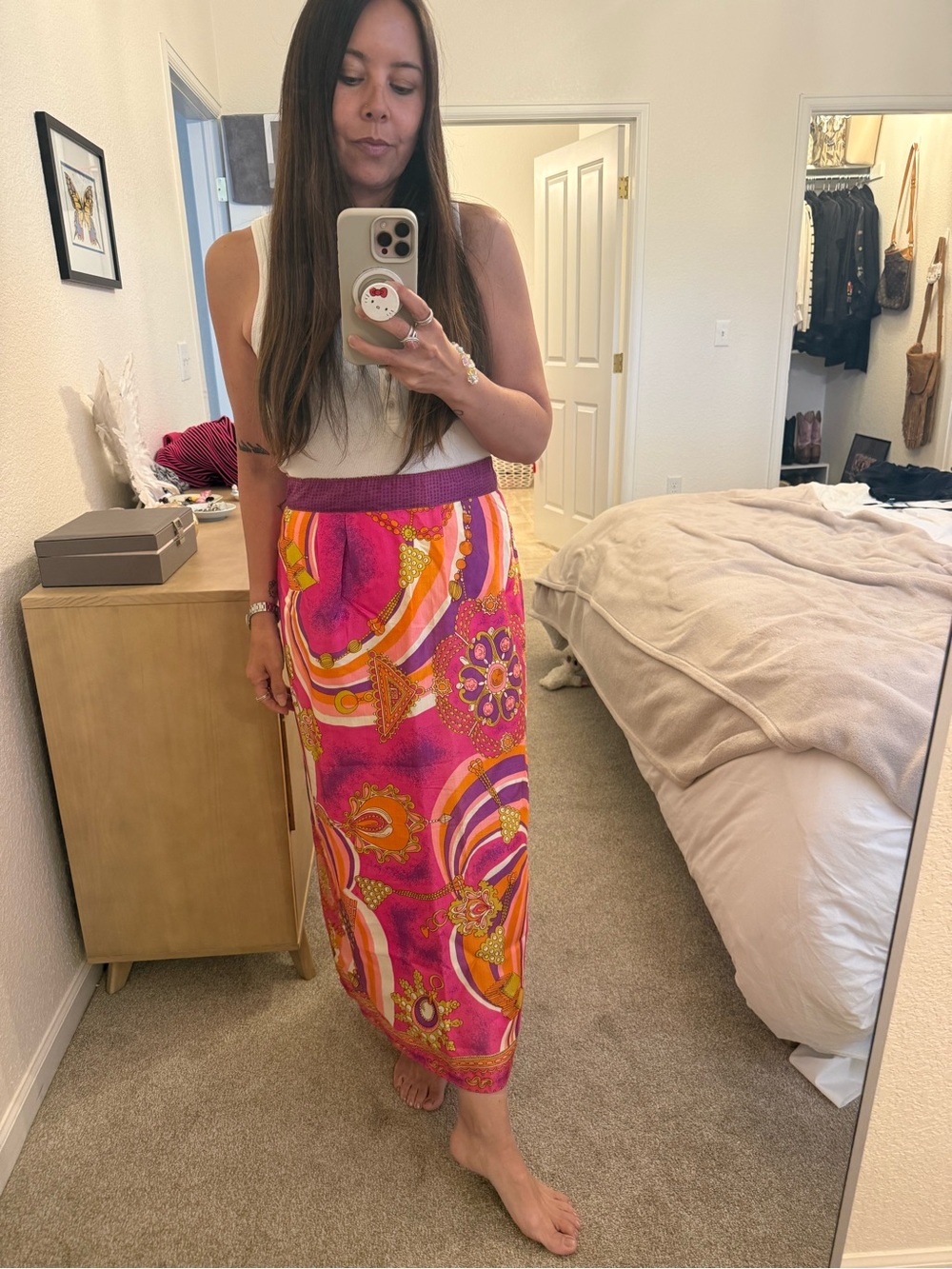 VINTAGE psychedelic 60s/70s vibrant Pink & Orange Retro Print Skirt Small